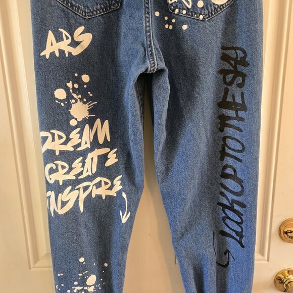 SONG Y2K Women Graffiti Denim Jogger Art Jeans Size 9 Graphic Grunge Punk Skater - Picture 5 of 6